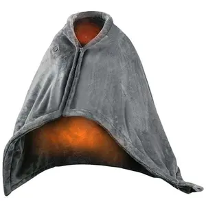 USB Heated Poncho Shawl Wrap Throw with Zipper, Washable 59*31in Warmer for Home & Office, Convenient Power Supply Camping Sleeping Gear