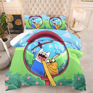 Adventure Time Cartoon Bedding Set, Soft Comfortable Durable Bed Sheets, Includes 1 Quilt and 1 or 2 Pillowcases Without Pillows