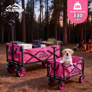【New Arrival】Foldable Wagon Cart with Wheels, 330 lbs Collapsible Wagon with Flexible Handle, Portable Lightweight Folding Utility Cart for Camping Garden Sports Grocery Shopping