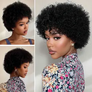 Glueless Afro Curly Wear and Go Wig Short Human Hair Wigs for Black Women Fluffy Natural Bob Wigs 7Os 80s Afro Puff Wig Onetide Hair