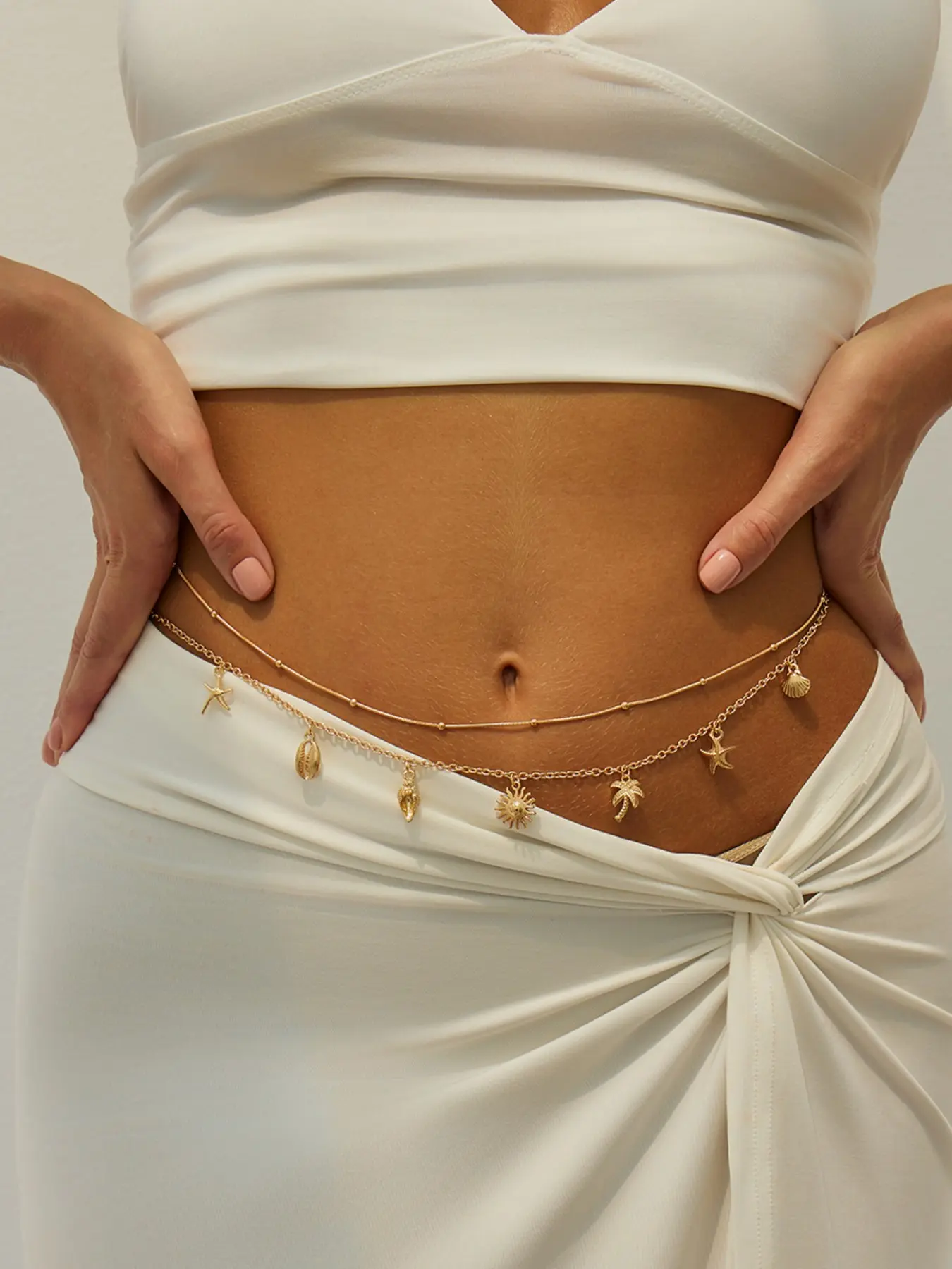 Boho Metal Starfish Shell Conch Pendant Waist Chain, Vintage Ocean Style Belly Chain for Women, Daily & Vacation Wear Waistbeads, Body Jewelry, Chic Body Jewelry, Body Jewellery