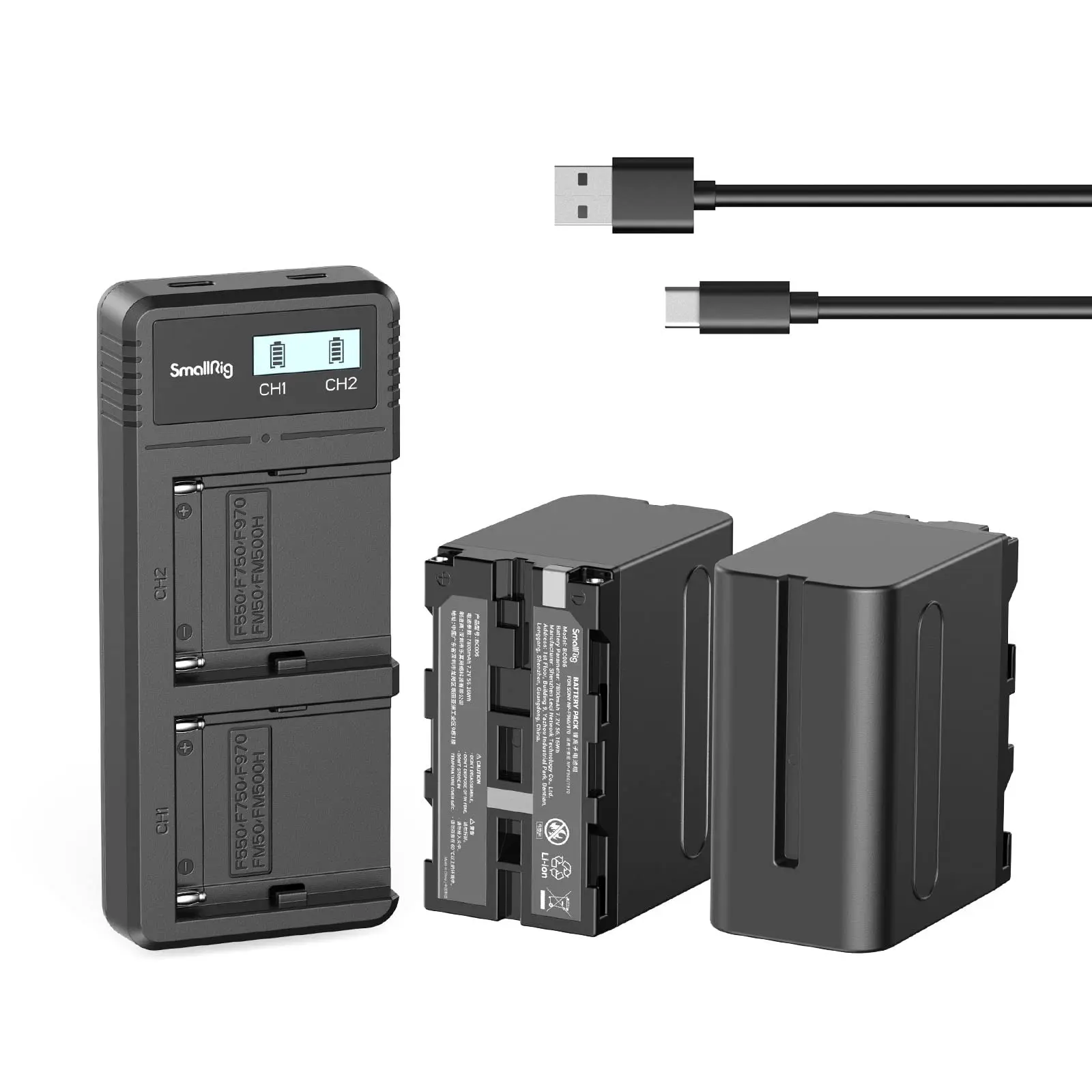 SmallRig NP-F970 Replacement Batteries (2 Pack) & USB Dual Fast Charger 3823 for Digital Cameras, Led Lights, Monitors, Motorized Camera Slider Accessories
