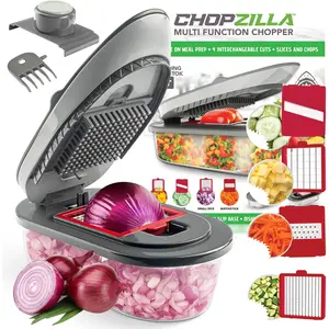 Chopzilla All-in-1 Vegetable Chopper & Mandoline Slicer with Container, 4 Blades & Scraper – Sharp Veggie Cutter, Salad Dicer & Food Chopper