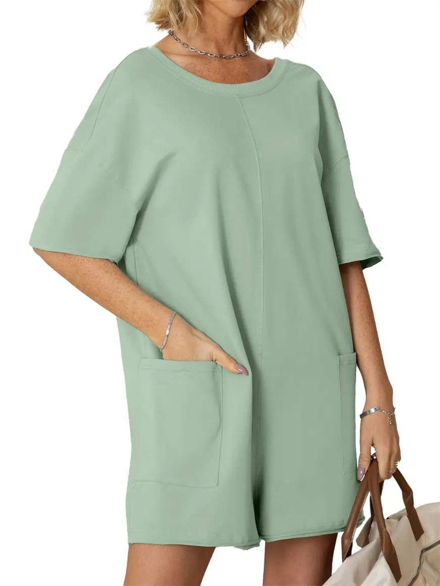 BerryGo Women's Soft Stretch Coveralls - Lady's Summer Backless Oversized Basic Tee Romper, Loose Shorts Jumpsuit with Side Pockets, True-to-Size Fit Simplifies Shopping for Casual Workouts, Onesie, Short Romper Bottom Keeps You Cool