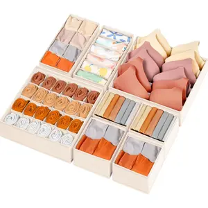 Drawer Organizer Clothes, 8 Pack Dresser Organizer Bins for Baby Clothes, Underwear Sock, Fabric Closet Organization and Storage Dividers for Nursery Bedroom (48 Compartments, Beige)