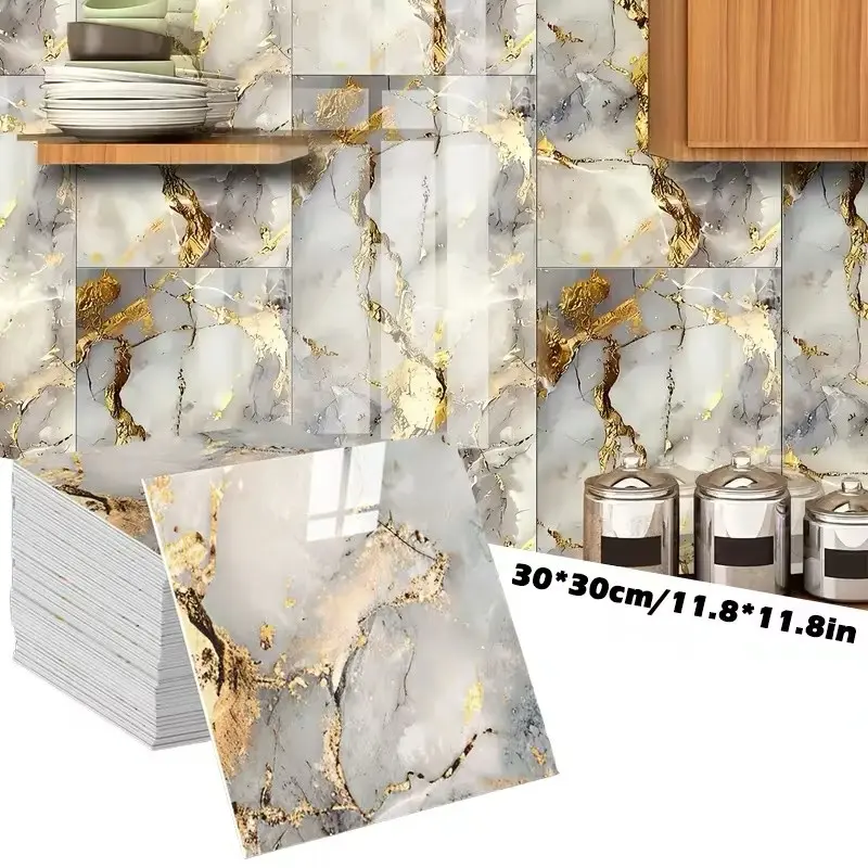 20/40 pieces PVC wall sticker, marble tiles, grid glossy wall sticker, Tile Stickers, waterproof kitchen and bathroom wall decoration panel, background wall peel and stick tiles vinyl impact foam wall panel, beautify wall panel, Home Decor