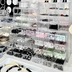 Acrylic Transparent Bead Storage Box, Drawer Style Dustproof Desktop Organizer, Crystal Loose Pearl Jewelry Holder, Invisible Contact Lens Case, Multi Compartment Design