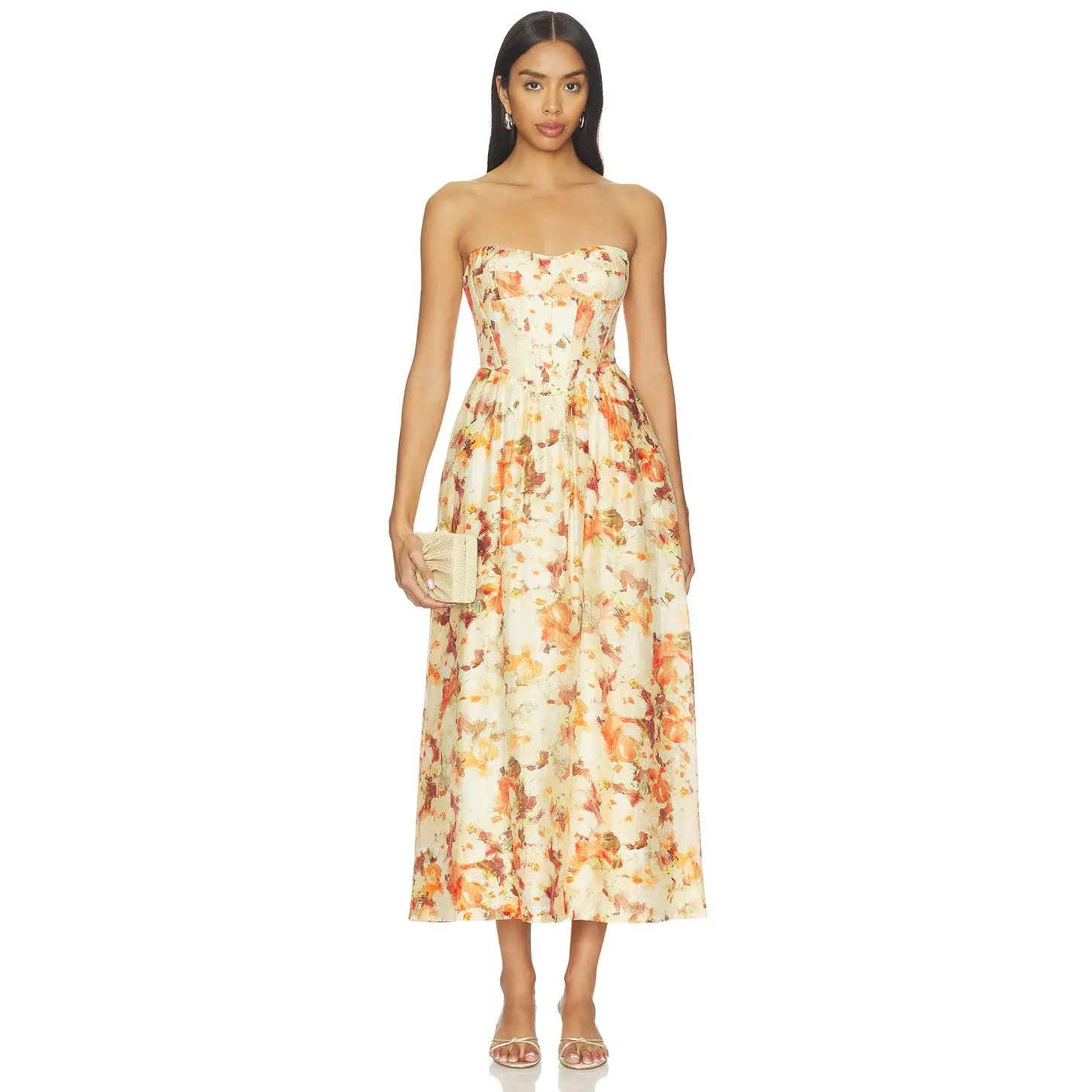 Bardot Lola Printed Midi Dress in Orange Floral Bardot Lola Printed Midi Dress in Orange Floral