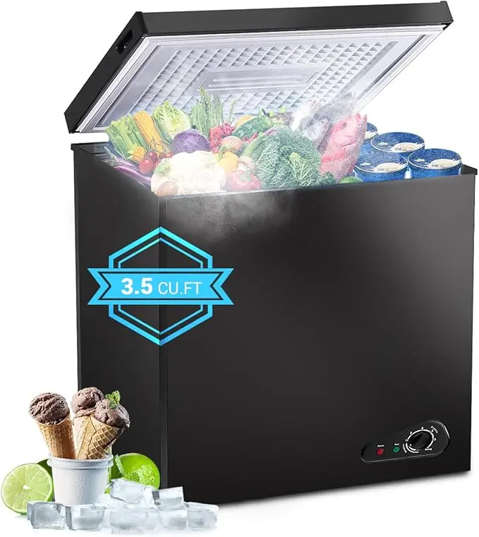 Antarctic Star 3.5 Cu.ft Chest Freezer 6.8℉to -4℉ Removable Basket Free Standing Top open Door Compact Freezer with Adjustable Temperature Defrost Water Drain/Power Saving.