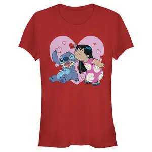 Junior's Lilo & Stitch Kisses T-Shirt