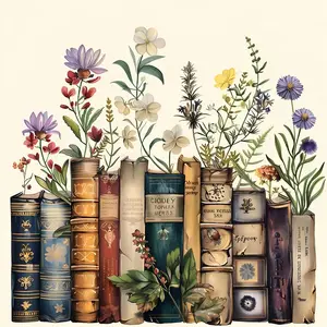 Botanical Book Stack Diamond Painting Kit - Vintage Wildflower Rhinestone Art, Full Drill DIY Wall Decor