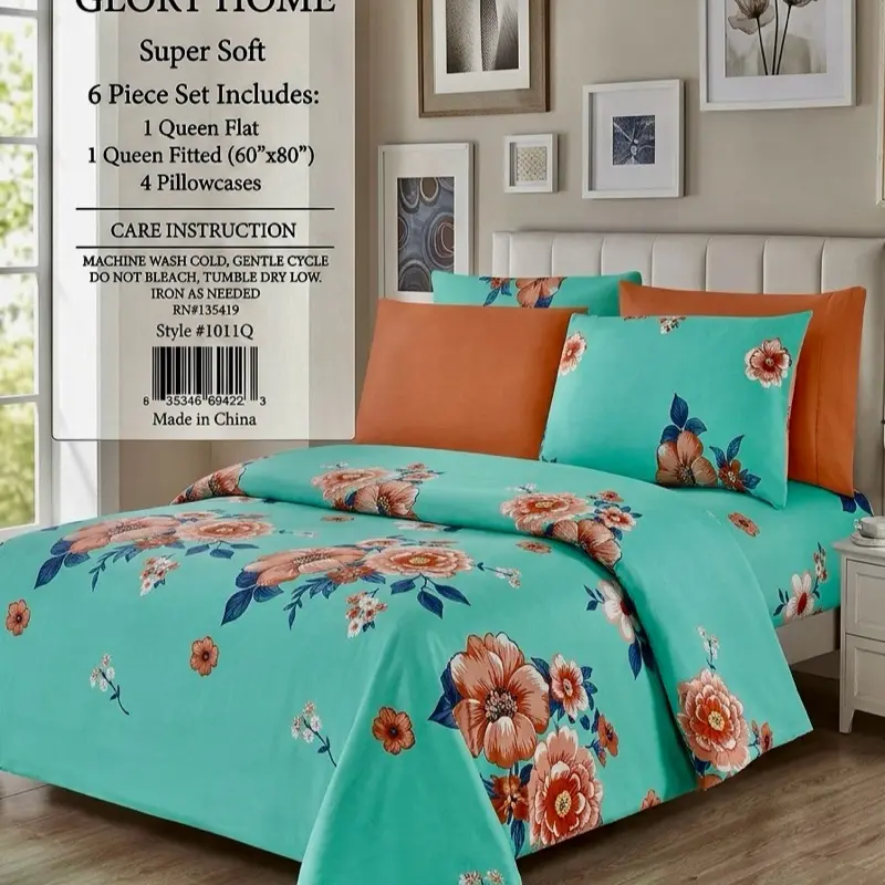 6-Pcs Bed Sheet Queen Size,(60’’x80’’) 4 Pillowcases