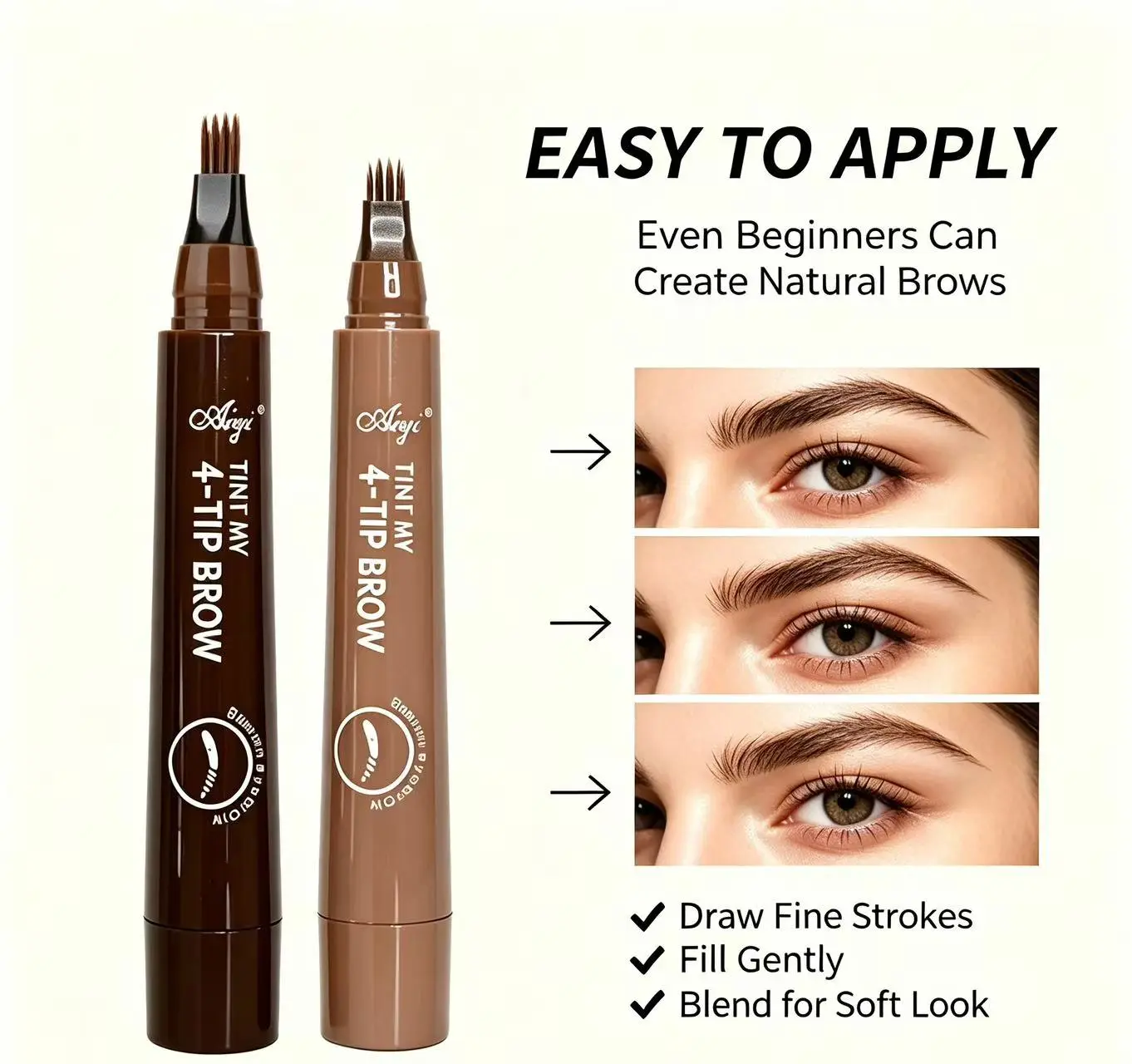 4-Tip Microblading Eyebrow Pen | Waterproof & Smudge-Proof, Draw Natural Hair-Like Brows For Beginners
