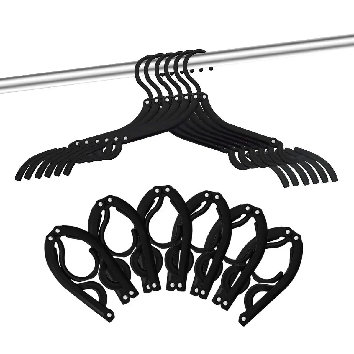 10 Pcs Black Foldable Lightweight Travel Hangers - Space-Saving Portable Plastic Hangers with 3-Step Folding Design - Durable for Suitcases, Backpacks & Trips - Home Organizer Hanging Solution