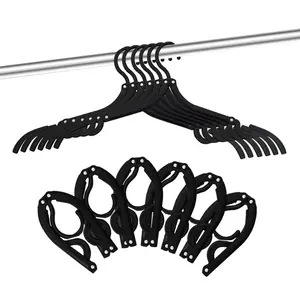 10 Pcs Black Foldable Lightweight Travel Hangers - Space-Saving Portable Plastic Hangers with 3-Step Folding Design - Durable for Suitcases, Backpacks & Trips - Home Organizer Hanging Solution