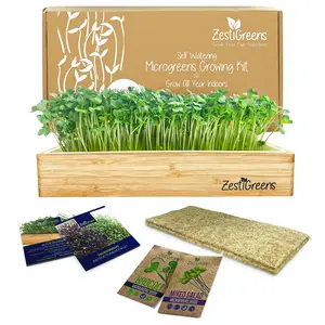 Microgreens Kit: Self-Watering Tray, Seeds, Mats, Bamboo Frame - No Soil, Easy Setup, Guaranteed Growth