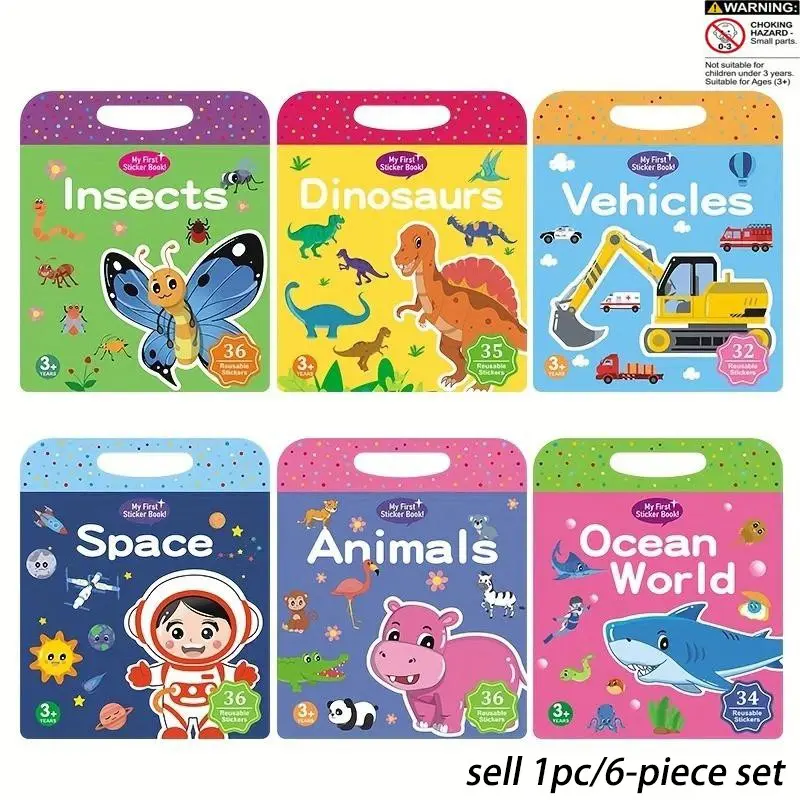 Reusable Sticker Book, Waterproof & Double-sided Sticker Book, Thematic Stickers, Educational Learning Toy, Fun & Interactive Gift