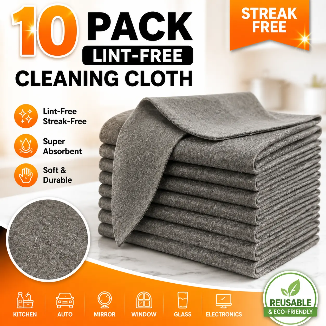 10 Counts Magic Cleaning Cloth, Reusable Thickened Microfiber Cleaning Cloths Streak Free, Magic Fiber Towels Rags for Windows Glass Car Cleaning, Multipurpose Cleaning Cloth for Kitchen and Vehicle Windows