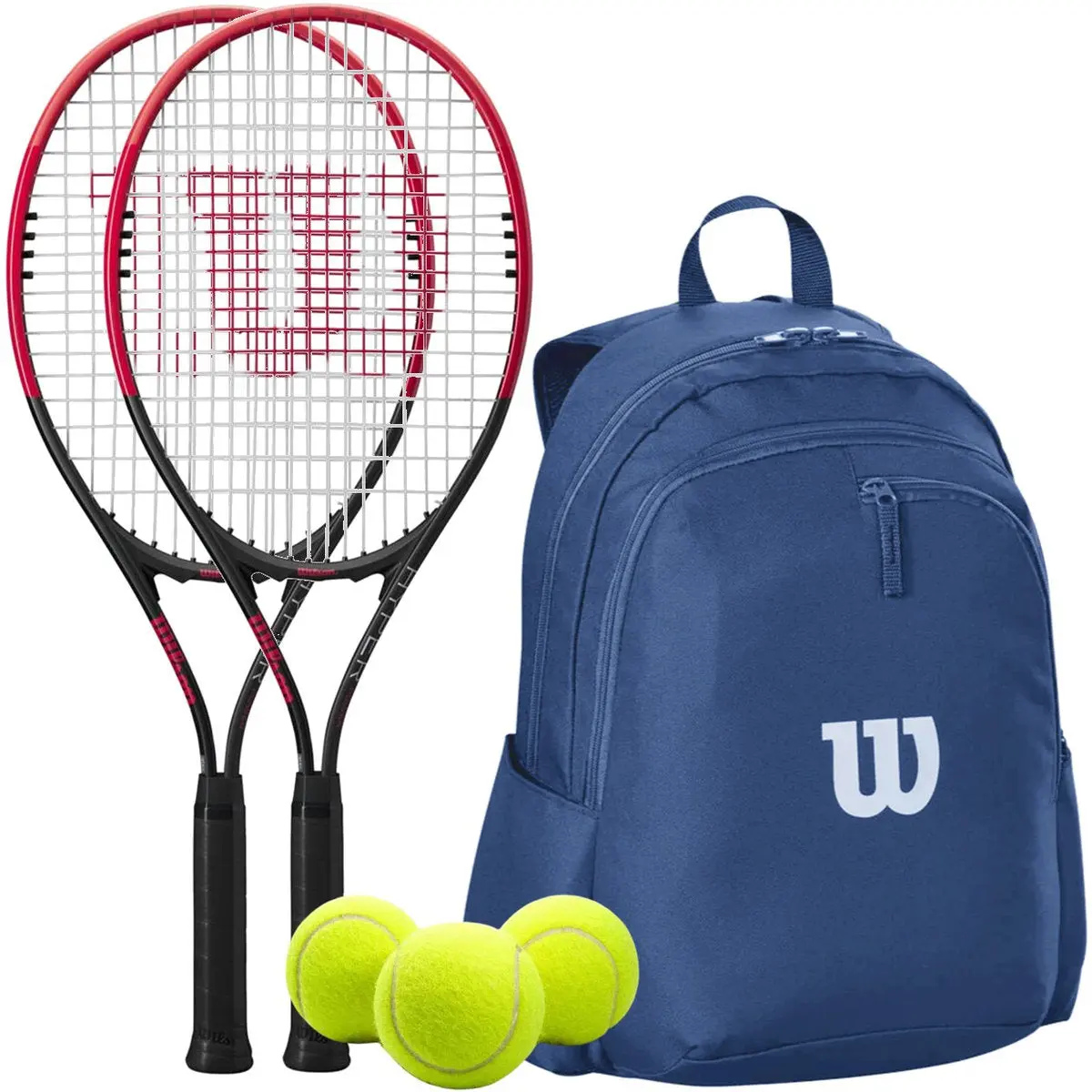 Wilson Hyper Power Doubles Tennis Bundle - 2 Racquets, 1 Backpack & 3 Balls