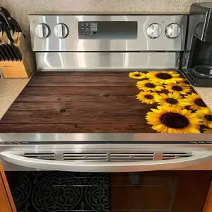 Soft Gas Stove Top Panel Protector Pad Stove Plate, Sunflower Wood Grain Design, Scratch Resistant, Easy to Clean, Multi-Purpose Kitchen Cover