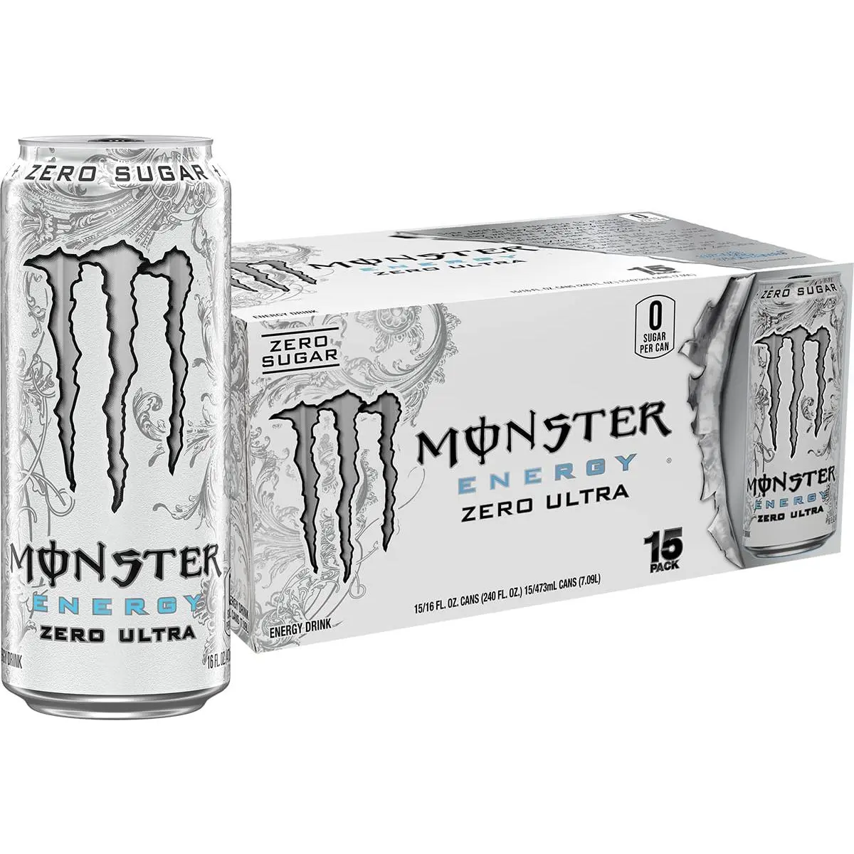 Monster Energy 0 Ultra, Sugar-Free Energy Beverage, 16 oz | Pack of 15