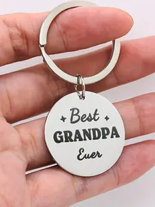Best Grandpa Ever Letter Pattern Keychain, Stainless Steel Keychain for Men, Fashion Accessories for Daily Use, Birthday Gift for Grandpa