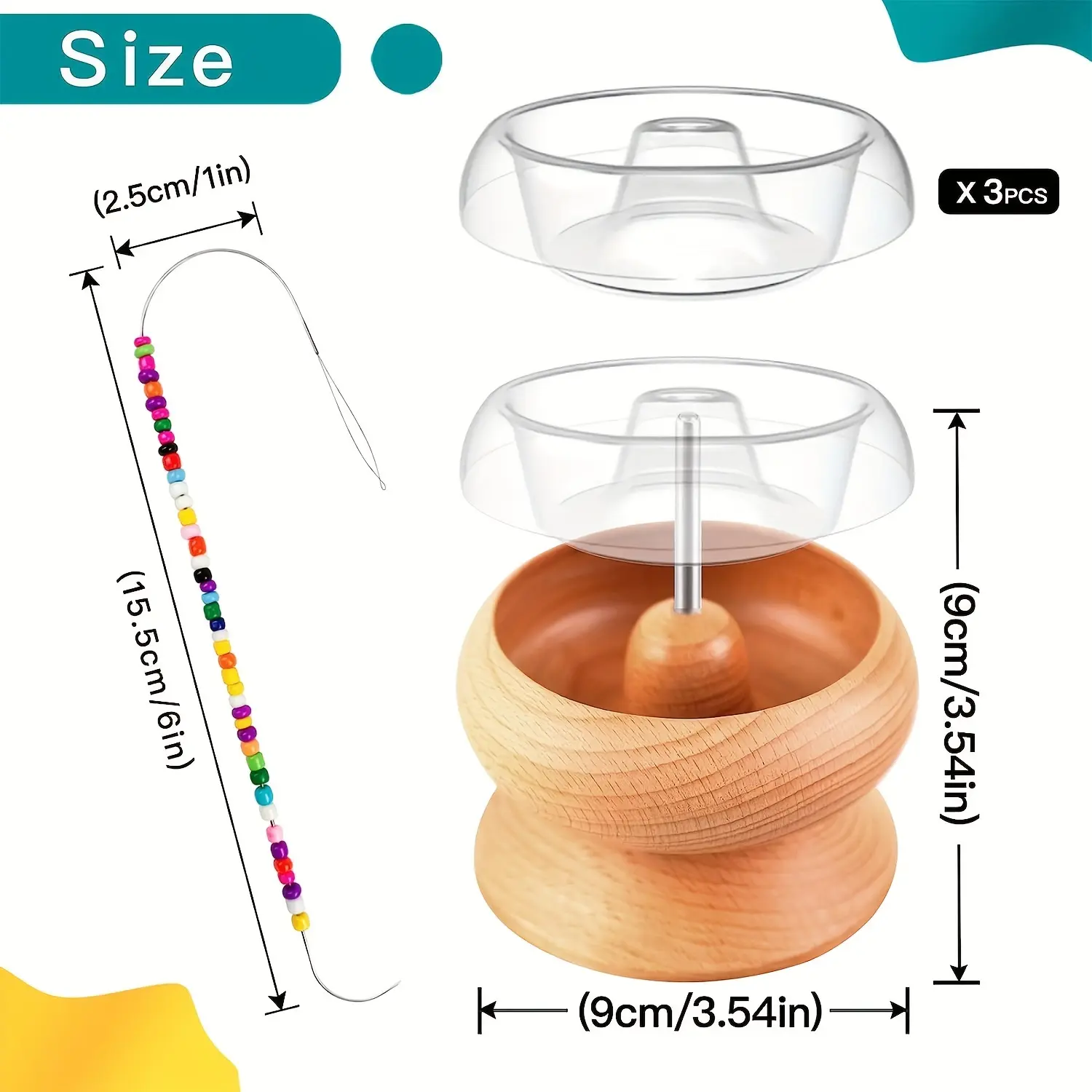 Bead Spinner, Seed Beads Kit With 3Pcs Quick Changed Trays, Beading Needles For DIY Jewelry Making Tool (Wooden)