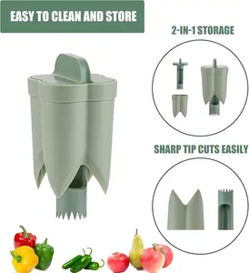 2pcs Pepper Corer Set - Multifunctional Kitchen Tool for Deseeding Peppers & Chilies - Off-White & Green - Compact Design for Home & Camping - Essential Fruit & Vegetable Corer
