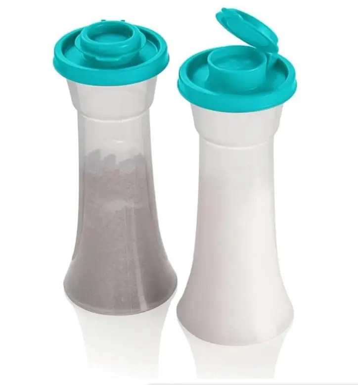 Set of 2 Plastic Salt and Pepper Shakers with Lids Large Salt Shaker Pepper Container Vintage Tall Hourglass Camping Picnic Outdoors Travel Spice Set for Home Picnic Kitchen(Teal)