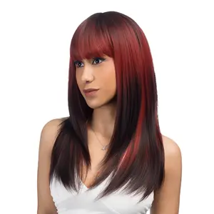 20-Inch Vibrant Red Reverse Ombre (Black Roots) Straight Wolf Cut Synthetic Wig | 【Heat Resistant】【Cap Included】 |  #11 @11 *9 FSGB
