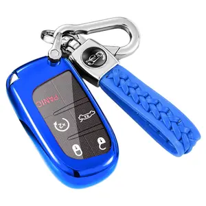 Dodge Car Key Cover TPU Key Fob Cover Compatible with Dodge Dart Durango Grand RAM Journey Charger Challenger Cherokee 3/4/5 Buttons Black Red Blue Silver