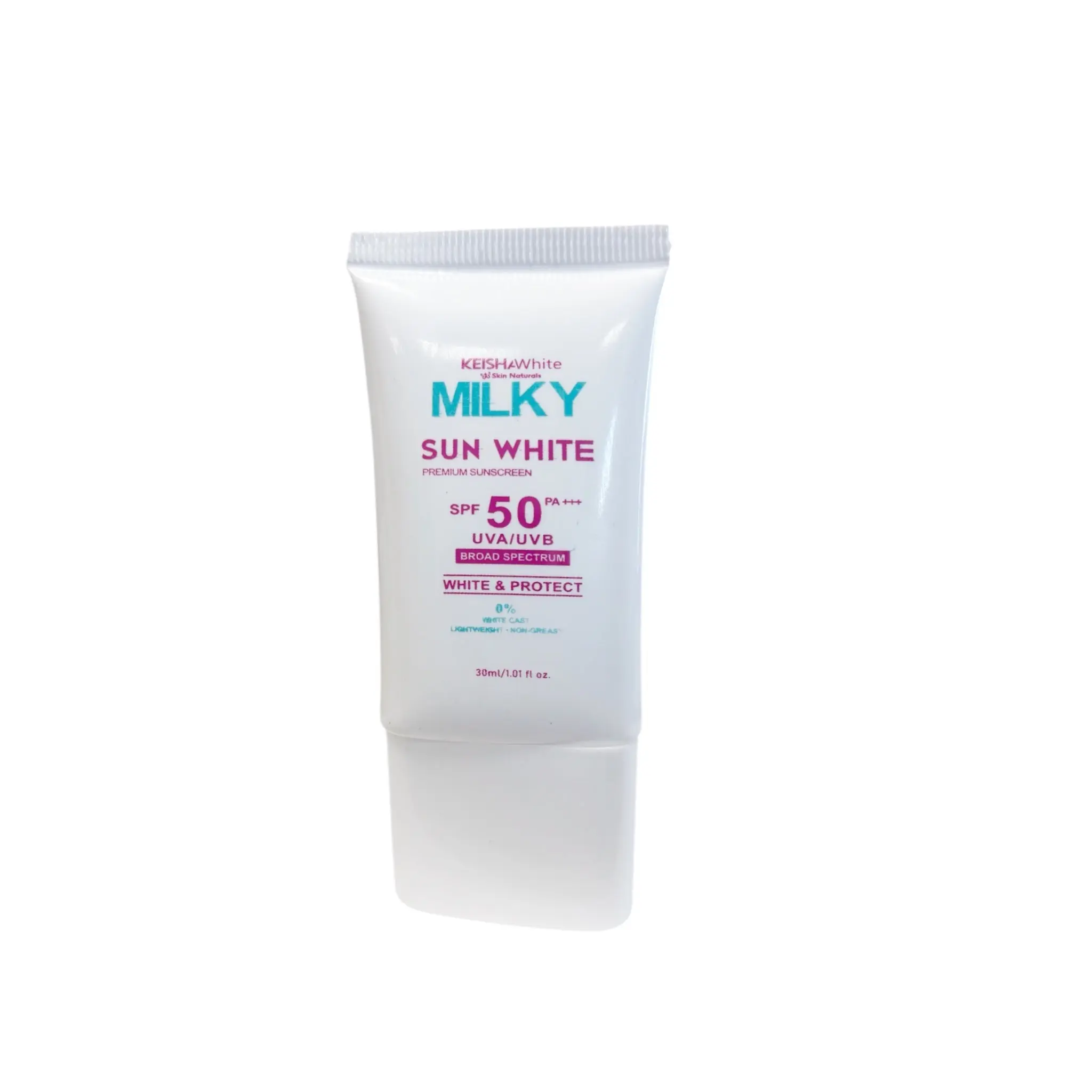 KEISHA White Skin Naturals Milky Sun White Premium Facial Sunscreen SPF 50 PA+++, 30ml - Silky, Non-Greasy, Lightweight UVA/UVB Broad Spectrum with Glycolic Acid, Beeswax, Titanium