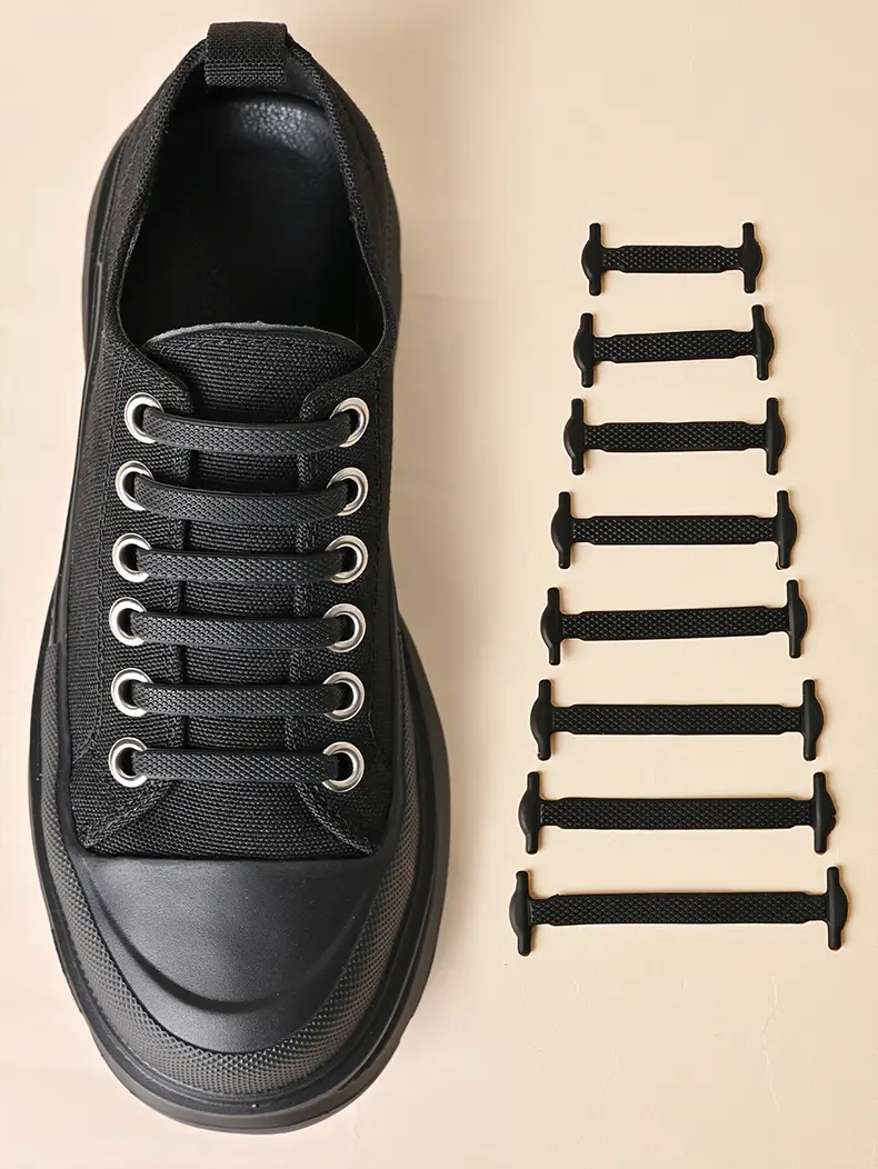 Silicone No-Tie Lazy Quick-Tie Shoelaces, 1-Pair Pack, All-Seasons Shoe Laces for Sneakers, Flat Shoestrings for Casual Sports Shoes