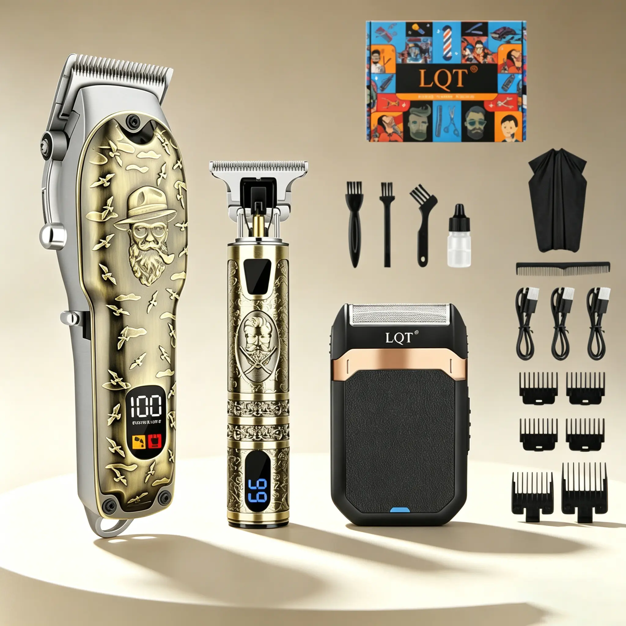 LQT Professional Cordless Clippers for Men - Rechargeable Barber Trimmer Set with LED Display, Stainless Steel Adjustable Haircut Machine, Salon-Ready Hair Grooming Kit for At-Home Use, Shaver, Usb, Abs, Face, Haircuts, Barber Equipment, Batteries, Usb Po