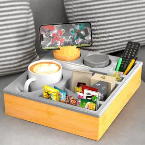 Sofa Cup Holder Tray - Sofa Storage Box, Silicone Beach Box with Cup Holder, Sofa Tray Table for Snacks Drinks Remote Control