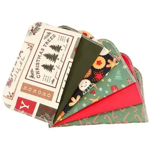 Christmas 6 Pack Eco-Friendly Kitchen Paper Towel Replacement Cotton Flannel Soft Dry Wipe Sewn Edges Reusable Absorbent 10x12 Inches Cleaning