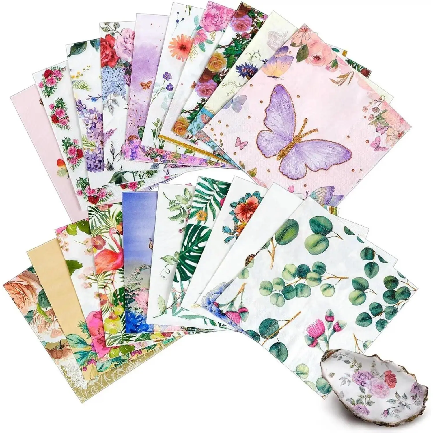 20 Pack Assorted Floral Napkins for Decoupage Toile Napkins Flower Cocktail Decorative Paper for Birthday Party Beautiful Gorgeous, 20 Styles Each 6.5 in(Style 1)
