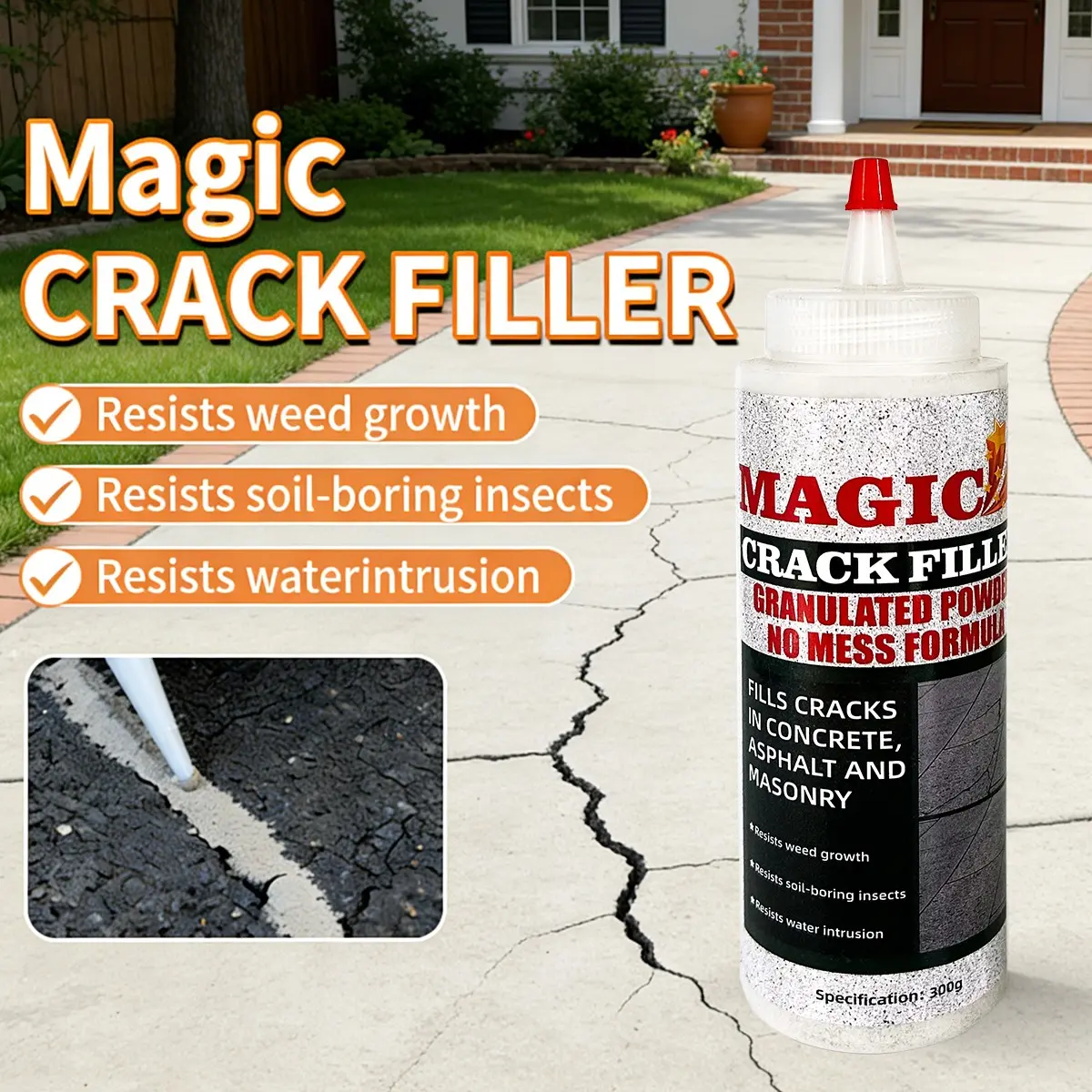 Concrete Crack Filler Solution, Crack Repair, Ultimate Fix for Concrete, Brick & Masonry Cracks, Easy Installation, Durable Surface, Construction Essential, Resistant Growth Insects, Intrusion