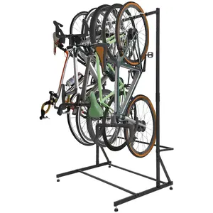 Heavy Duty 5-Bike Freestanding Storage Rack for Garage – Adjustable Height Vertical Cycle Stand – 300 lbs Capacity – Space Saving Bike Organizer for Indoor or Outdoor Use – Ideal for Front Yard, Backyard, Basement, Storefront, Workplace