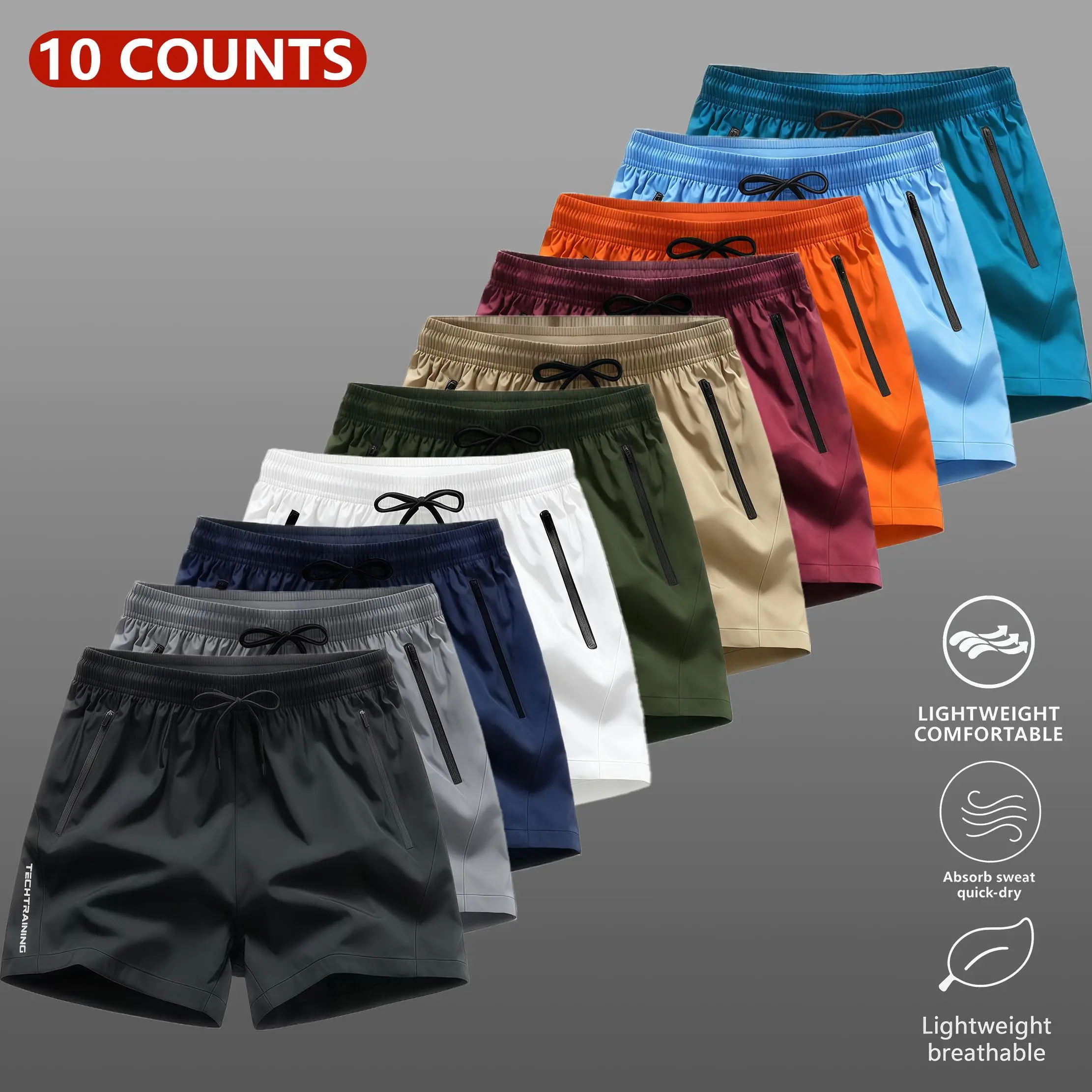 Men's 3-Pack Athletic Shorts, Lightweight Sweat-Wicking Quick-Dry Bottoms with Zippered Pockets and Drawstring Tie for Gym & Workout, Men's Shorts, Tech Shorts
