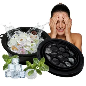 Face Ice Bath Bowl with Built-in Ice Tray, Foldable Silicone Facial Cold Plunge Basin for Skin Tightening & Acne Relief, Portable Spa Tool for Home & Travel (Black)