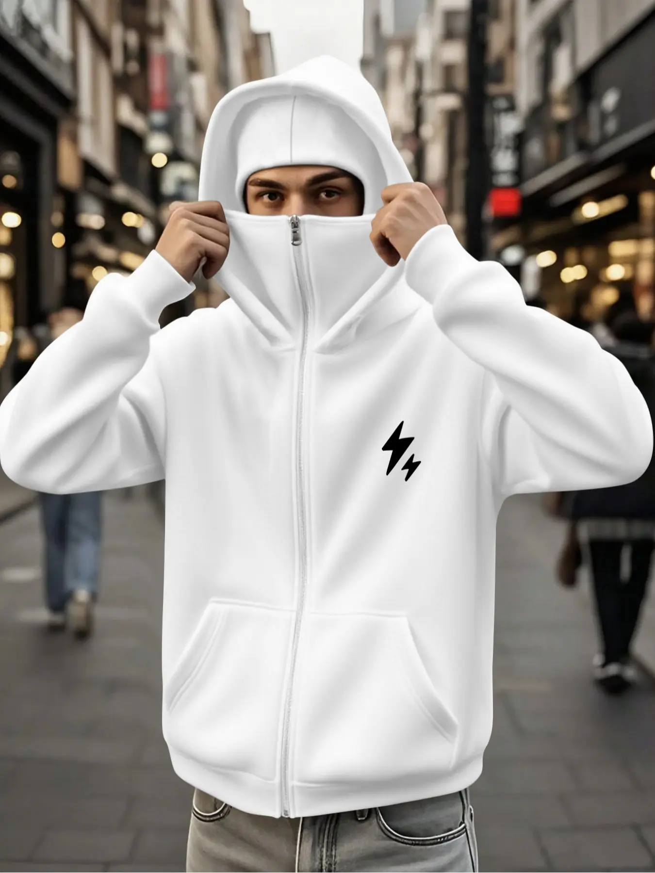 Men's Casual Hooded Sweatshirt, Graphic Hoodies, Geometric Print Pullover, Thick Kint Fabric, Knit, Fitted Style, Fall & Winter Fashion
