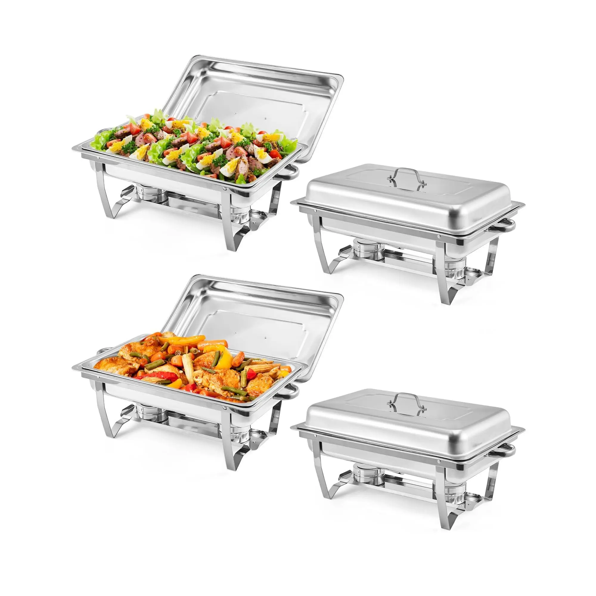 Garvee Stainless Steel Chafing Dishes for Buffet, Available in 2 or 4 Pack, 8 Qt Capacity, Rectangle Shape with Lid, Ideal for Catering, Buffet Display, and Food Warming at Parties, Silver Finish