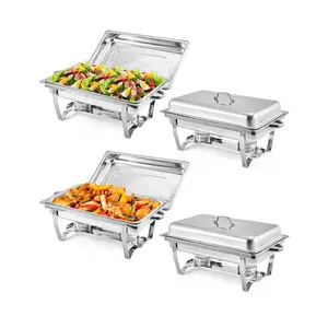 Garvee Stainless Steel Chafing Dishes for Buffet, Available in 2 or 4 Pack, 8 Qt Capacity, Rectangle Shape with Lid, Ideal for Catering, Buffet Display, and Food Warming at Parties, Silver Finish