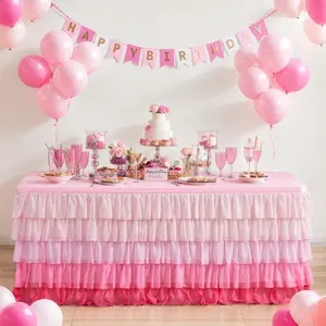 Table Skirt Tutu Ruffled Tablecloth for Rectangle Table 6ft  Shower Gradient  Girls Birthday Party Unicorn  Decor