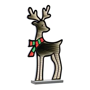 212 MAIN Melrose 94331DS 23.5 in. Acrylic UL Plug Decorative Festive Holiday Infinity Light, White & Red Deer-Shaped Ekkolight with Scarf