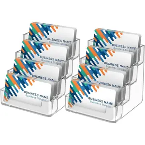 MaxGear Clear Business Card Holder, Acrylic Business Card Stand for Desk with 4 Tier, Clear Plastic Cards Display Holder for Exhibition, Home and Office, 320 Cards Capacity, 4 Pocket, 2 Pack