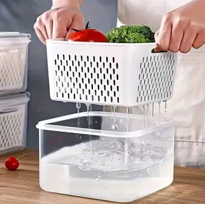 9PCS Food Storage Containers with Lids for Refrigerator, BPA Free Kitchen Storage Boxes with Drain Basket, Fruit Vegetable Storage Containers, Sealed Fresh Keeping Fridge Organizer Bins for Meal Prep Produce Storage