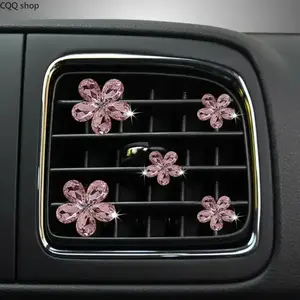 Rhinestone Flower Car Vent Clip, Sparkling Air Outlet Ornament, Cute Girly Interior Decor, Stylish Boujee Auto Accessories for Women and Girls, Lovely Car Decoration