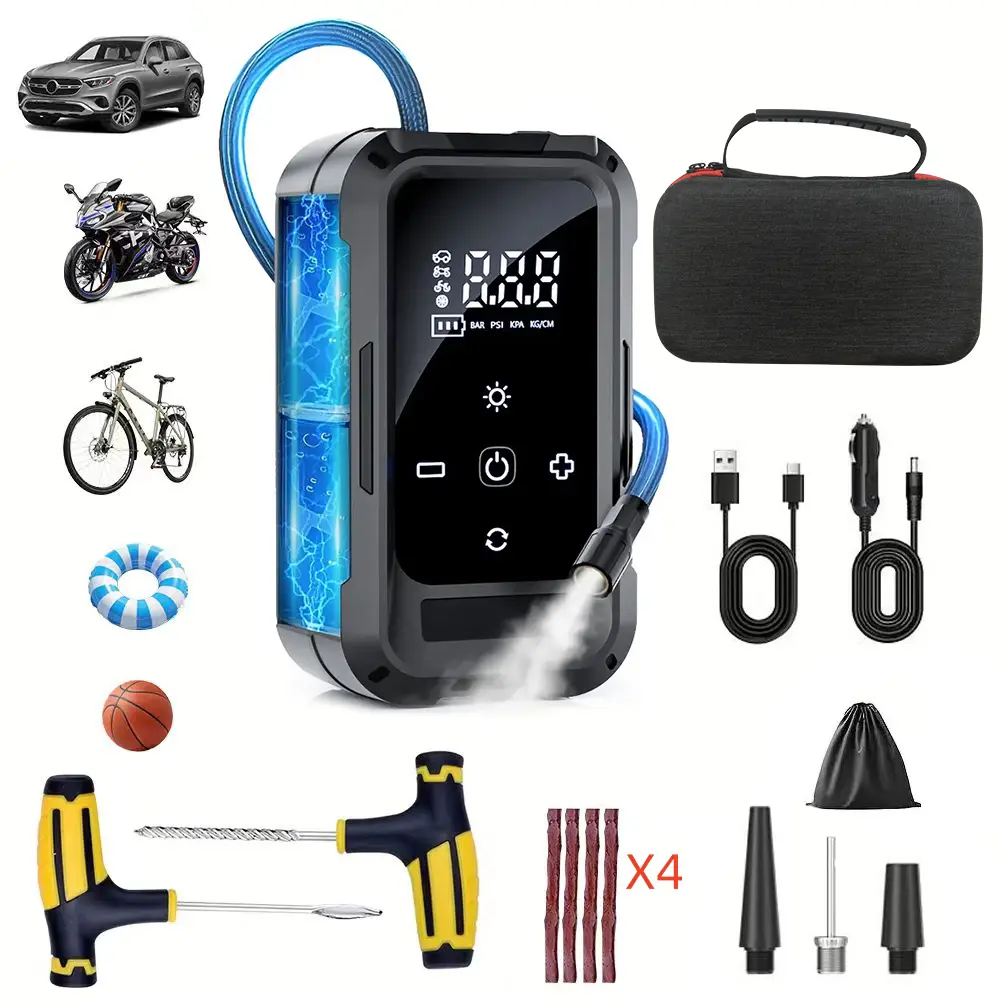 【ToolUpgrade】Tire Inflator Portable Air Compressor, with Digital Pressure Gauge, Tire Repair Kit with Air Compressor, Tire repair tools, 2X Fast Inflation Auto Shutoff Tires Pump for Cars Motors Bikes Balls - Tire repair kits